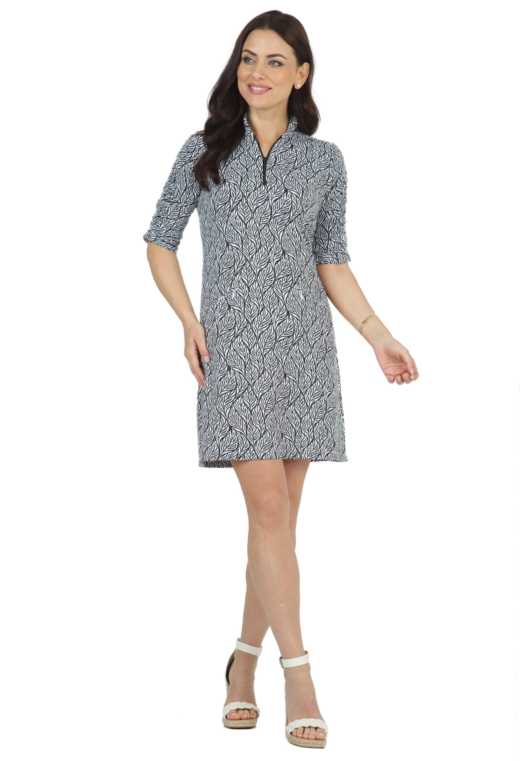 Sally Print Ruched Elbow Length Sleeve Dress - 40655